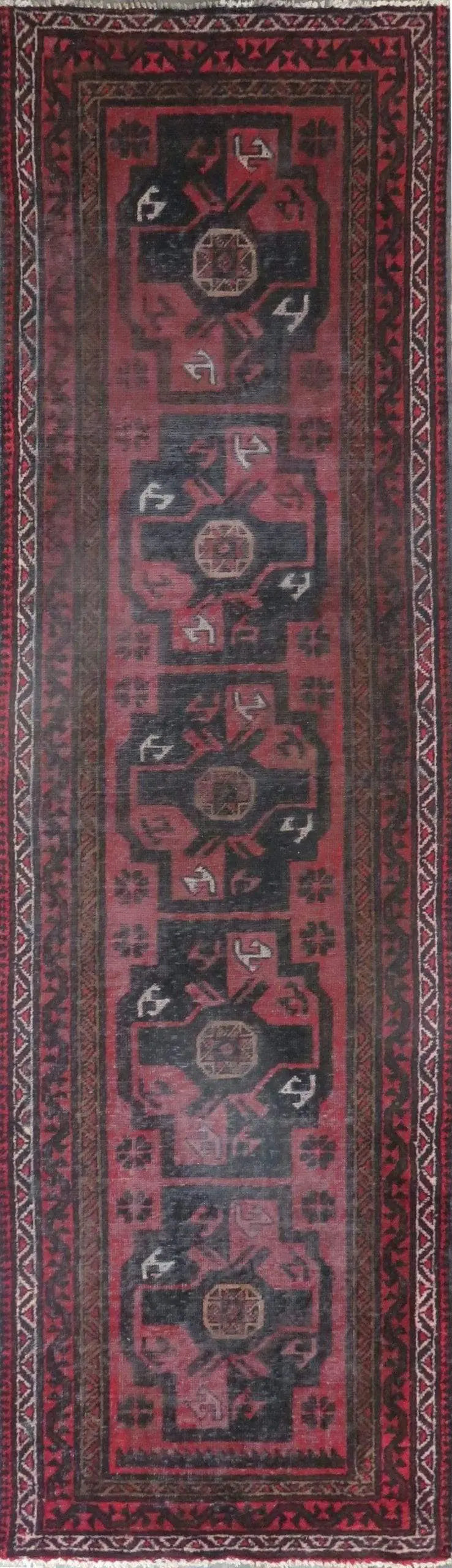 One Of The Kind Hand-Knotted Persian Wool Rug _ Luxurious Vintage Design, 10'8' x 3'2", Artisan Crafted